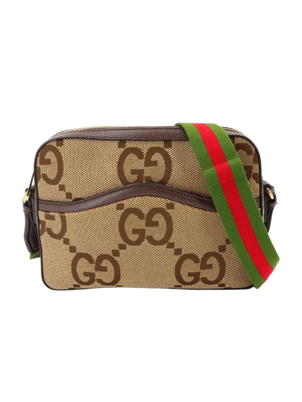 Gucci Jumbo GG Messenger Shoulder Bag Canvas Leather Camel Ebony